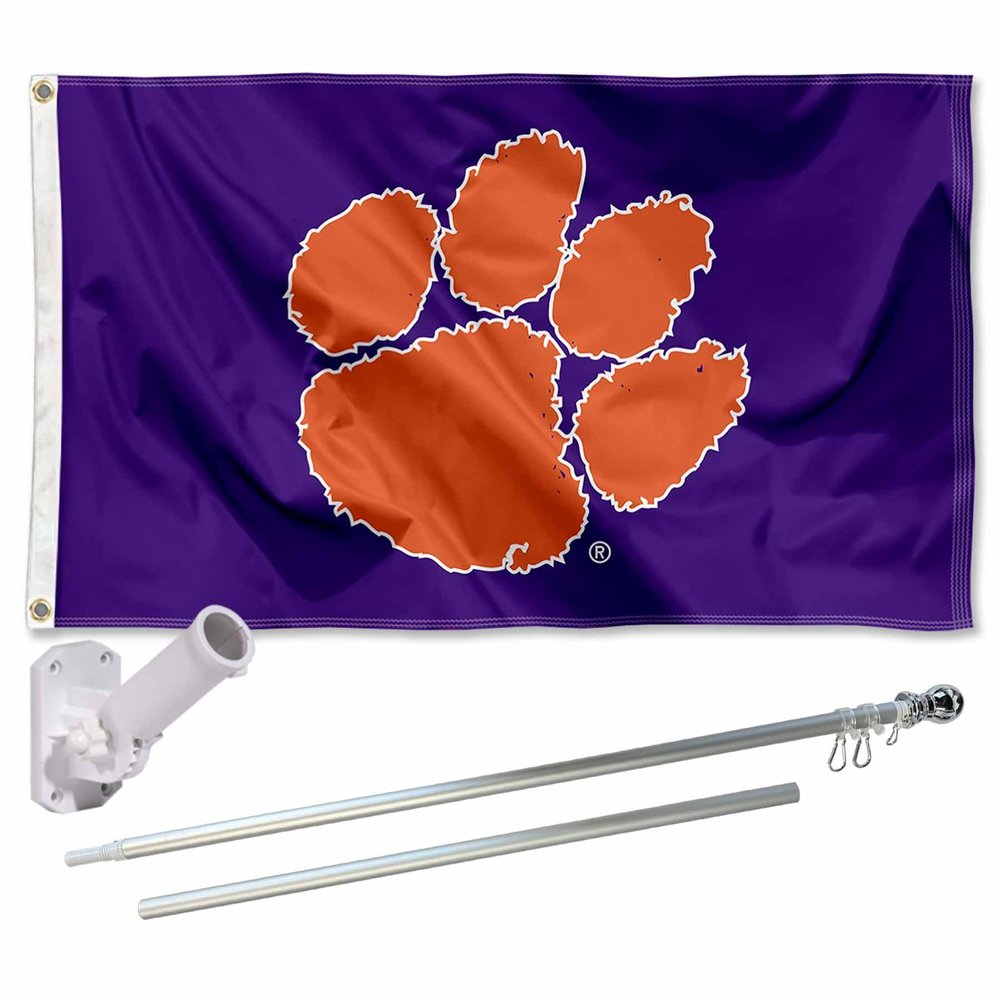 Clemson Tigers Purple Flag with Pole and Bracket Complete Set