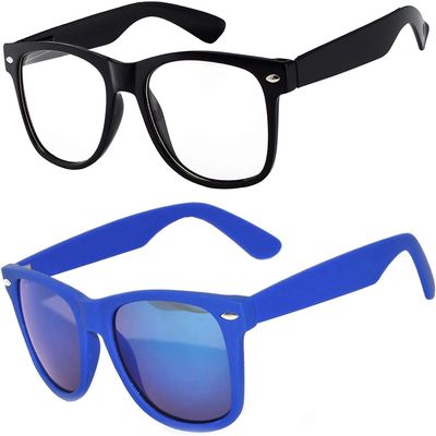 2 Pack Kids Glasses Clear Lens Black Matte Mirror Lens Blue Dark