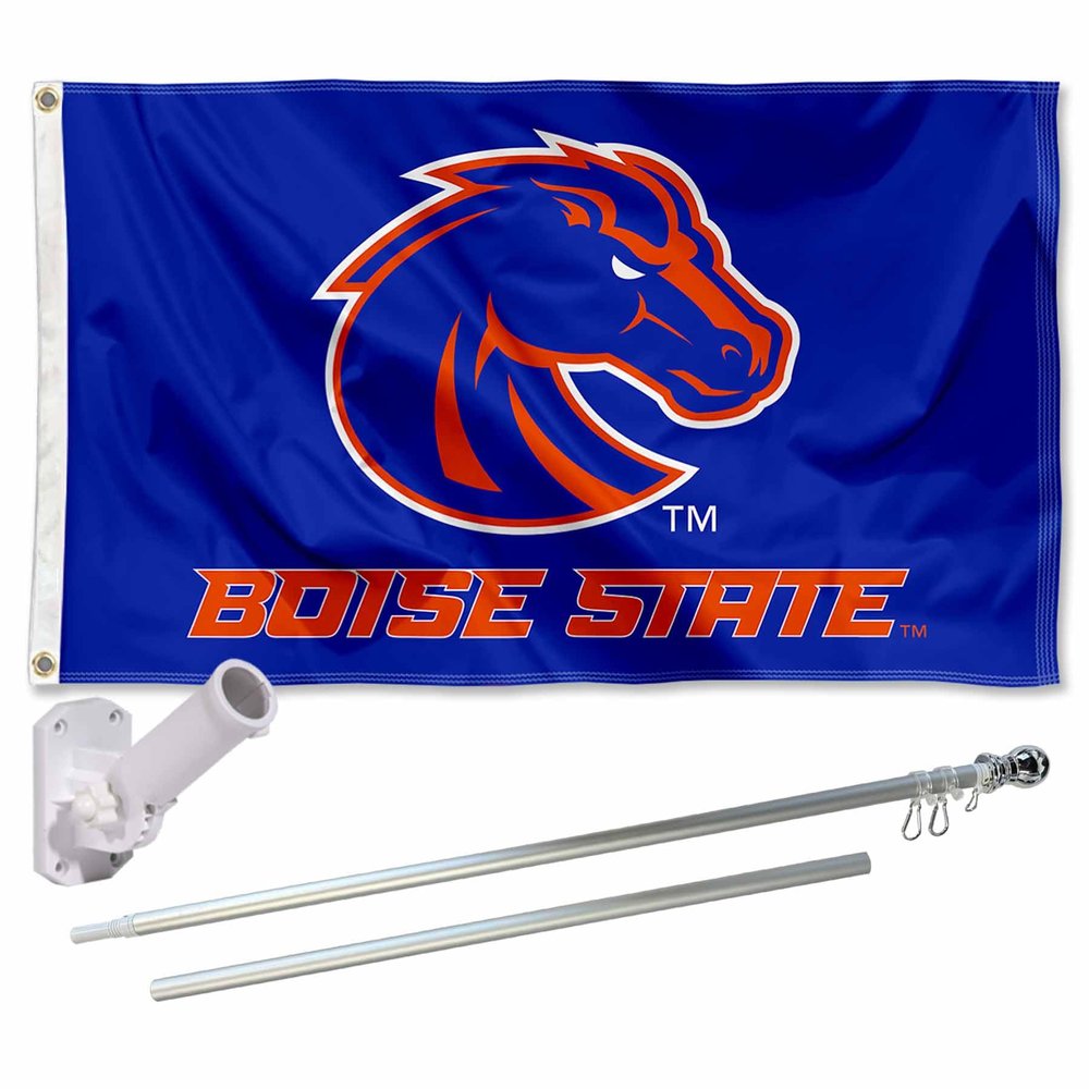 Boise State Broncos Blue Flag with Pole and Bracket Complete Set