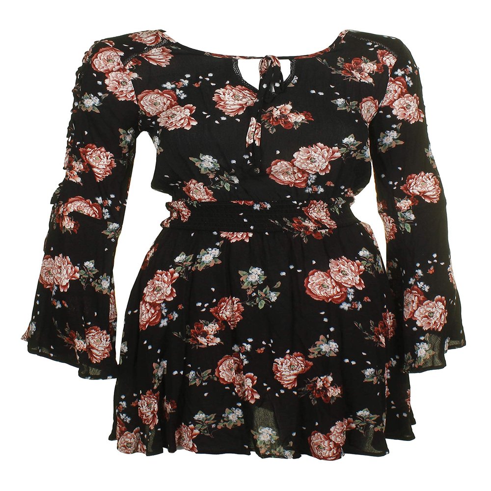 American Rag Juniors Lace Up Bell Sleeve Dress Black Combo XL