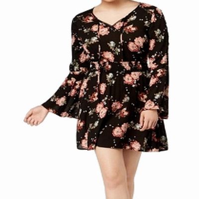 American Rag Juniors Lace Up Bell Sleeve Dress Black Combo S