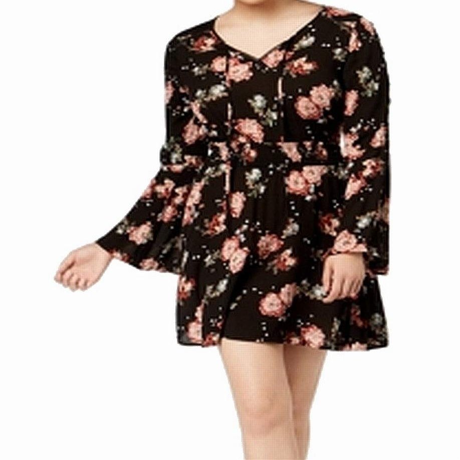 American Rag Juniors Lace Up Bell Sleeve Dress Black Combo S