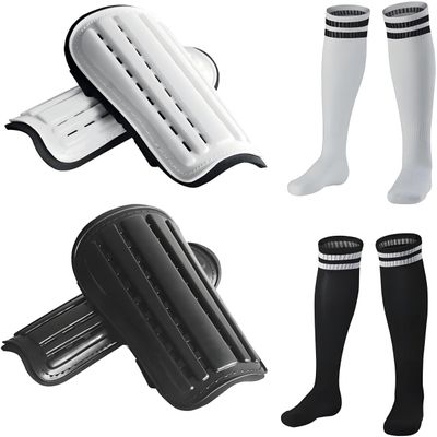 2 Pairs Soccer Shin Guards & 2 Pairs Soccer Socks for Adults and Teenagers, Protective Gear Soccer Equipment for Kids, Boys, Girls Over 12 Years Old