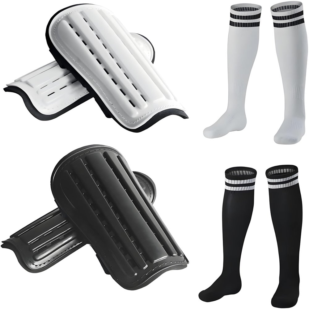 2 Pairs Soccer Shin Guards & 2 Pairs Soccer Socks for Adults and Teenagers, Protective Gear Soccer Equipment for Kids, Boys, Girls Over 12 Years Old