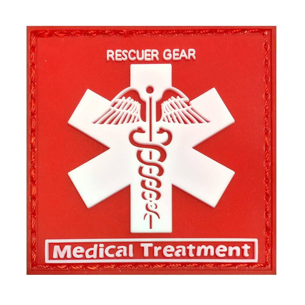 Morton Home Airborne and Rescuer Gear Rubber Badges PVC Rubber 3D Patch (Red Rescuer Gear)