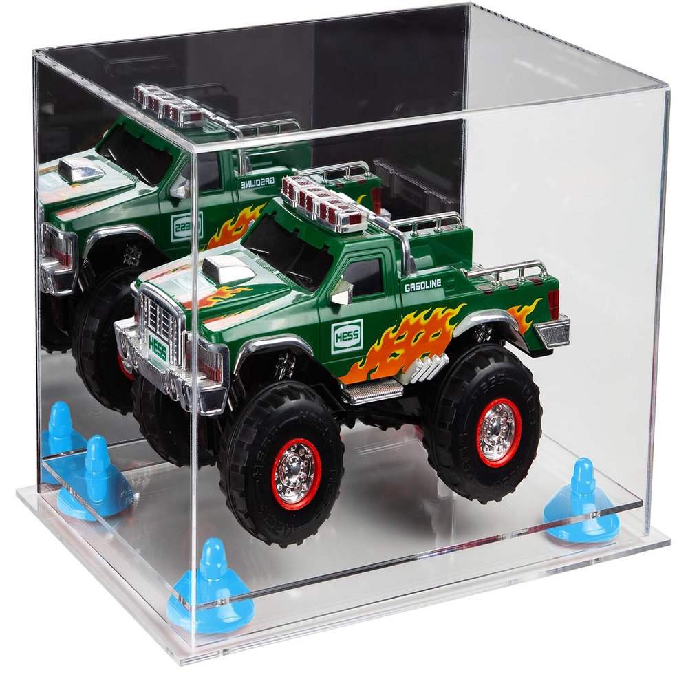 Better Display Cases Versatile Acrylic Display Case - Medium Rectangle Box with Mirror, Light Blue Risers and Clear Base 12" x 8.25" x 8" (A004-BLR)