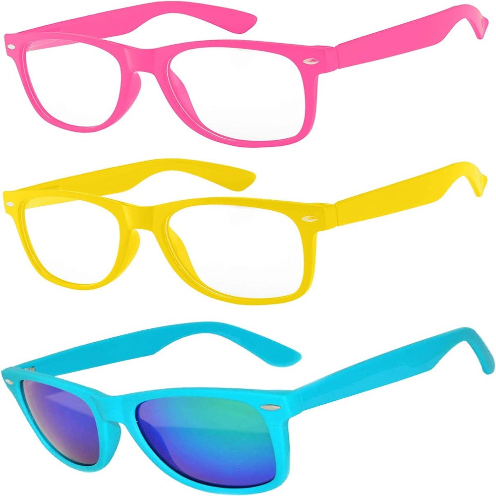 3 Pairs Kids Glasses Clear Lens Pink Light Yellow Matte Mirror Lens Turquoise