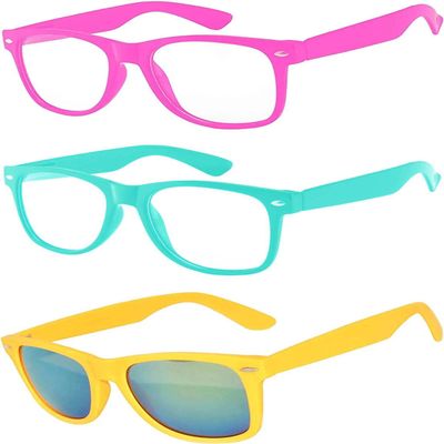 3 Pack Kids Sunglasses Clear Lens Pink Turquoise Matte Mirror Lens Yellow