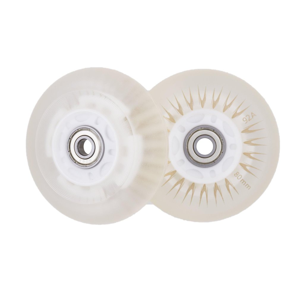 Rollerex Glowrider 92A Inline Skate Wheels w/Built-In Magnetic LED Lights & Incl. Bearings Light-Up Wheels for Roller blades, Scooters, More (2-Pack) (Frosty White, 76mm)