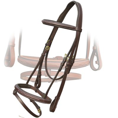 ExionPro Exion English Jumping Bridle with Flash & Rubber Reins  Anatomical Padded Horse Bridle  Premium Leather Designer Stitched Hunter Jumper Tack  Brass Buckles  Pony, Cob, Full, Warmblood