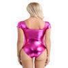 YOOJIA Women's Shiny Metallic Liquid Short Sleeve Gymnastic Dance Leotard Bodysuit Dancewear Rose Large view 2
