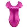 YOOJIA Women's Shiny Metallic Liquid Short Sleeve Gymnastic Dance Leotard Bodysuit Dancewear Rose Large view 3