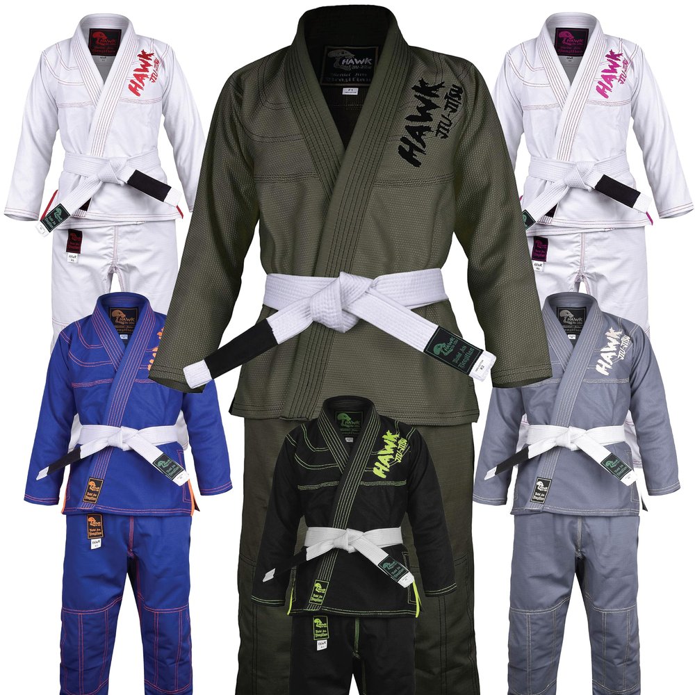 Hawk Sports Brazilian Jiu Jitsu Gi for Kids, Ultra-Light Extra Tough Premium Fabric Kids BJJ Gi for Martial Arts Training & Competition, Comfortable Perfect Fit BJJ Gear - Size K000, Military Green