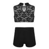dPois Kids Girls 2 Piece Dance Outfit Floral Lace Tank Dance Crop Top Bra and Ballet Shorts Gymnastics Boyshorts Set Black 5-6 view 2