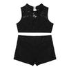 dPois Kids Girls 2 Piece Dance Outfit Floral Lace Tank Dance Crop Top Bra and Ballet Shorts Gymnastics Boyshorts Set Black 5-6 view 3