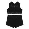 dPois Kids Girls 2 Piece Dance Outfit Floral Lace Tank Dance Crop Top Bra and Ballet Shorts Gymnastics Boyshorts Set Black 5-6 view 4
