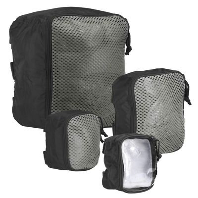 Tasmanian Tiger Modular Tactical Packing Cubes Set - Four Flexible Mesh Pouches with Modular Fastening, Black