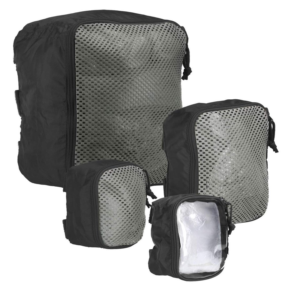 Tasmanian Tiger Modular Tactical Packing Cubes Set - Four Flexible Mesh Pouches with Modular Fastening, Black