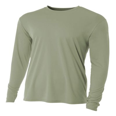 A4 Boy's Cooling Performance Long Sleeve Crew, Olive, X-Small