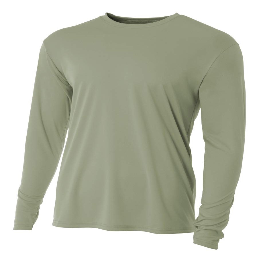 A4 Boy's Cooling Performance Long Sleeve Crew, Olive, X-Small