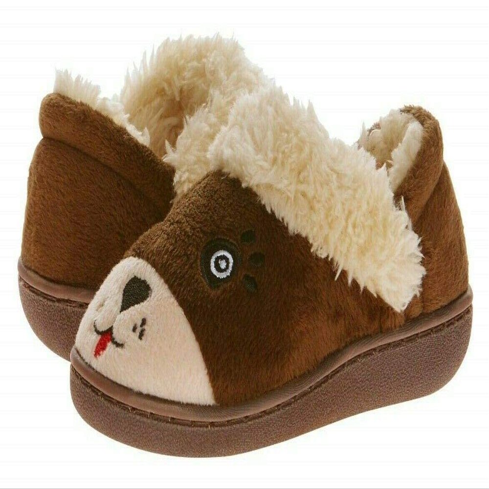 Kids Slippers Fuzzy Brown Bear Toddler/Little Boys/Girls - Indoor/Outdoor Warm Cozy Comfy Plush Slip-on Slippers with Hard Sole for Winter (5-6 M US Toddler)