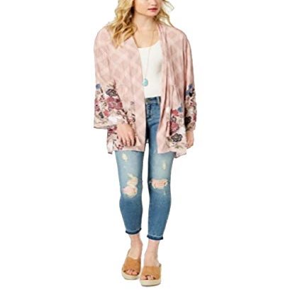 American Rag Juniors Printed Drawstring Kimono Soft Mauve Combo XL