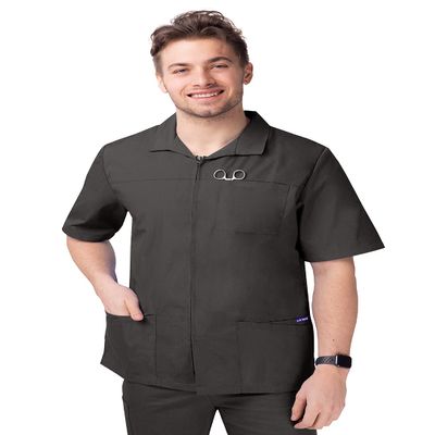 Sivvan Scrubs for Men - Zippered Short Sleeve Jacket - S8308 - Charcoal - XS