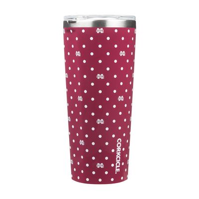 Corkcicle Tumbler - 24oz NCAA Triple Insulated Stainless Steel Travel Mug, Mississippi State Bulldogs, Polka Dot