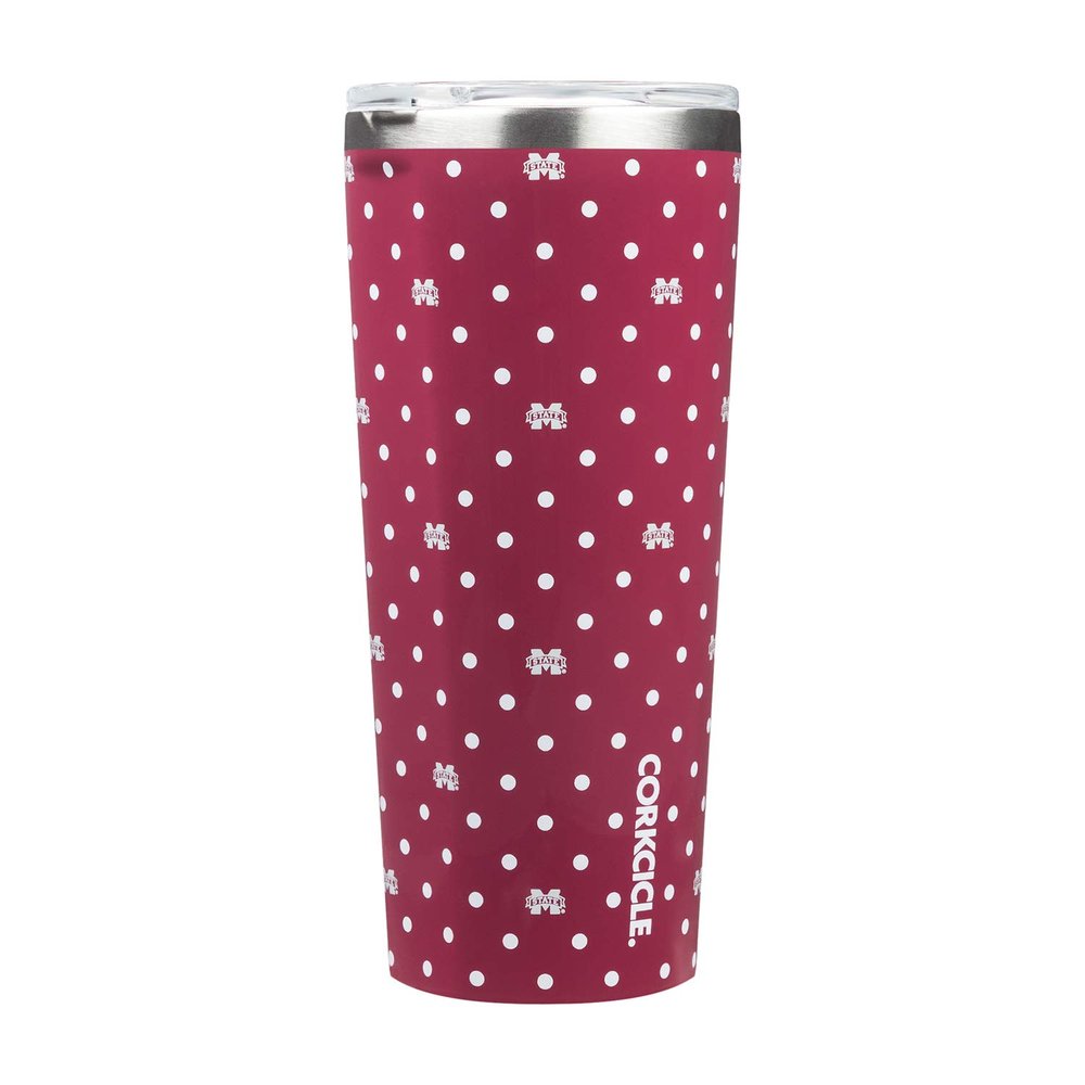 Corkcicle Tumbler - 24oz NCAA Triple Insulated Stainless Steel Travel Mug, Mississippi State Bulldogs, Polka Dot