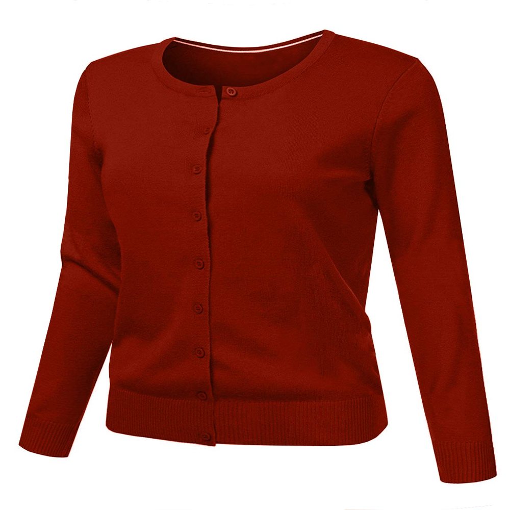 J. LOVNY Women's Basic Long Sleeve Crew Neck Button Down Simple Sweater Cardigan