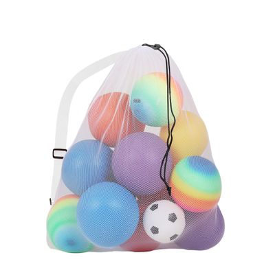 GSE Games & Sports Expert White 30"x40" Heavy Duty Mesh Drawstring Bag, Extra Large Sports Equipment Bag with Shoulder Strap for Soccer, Basketballs, Volleyballs, Footballs, Swimming Gear, Laundry