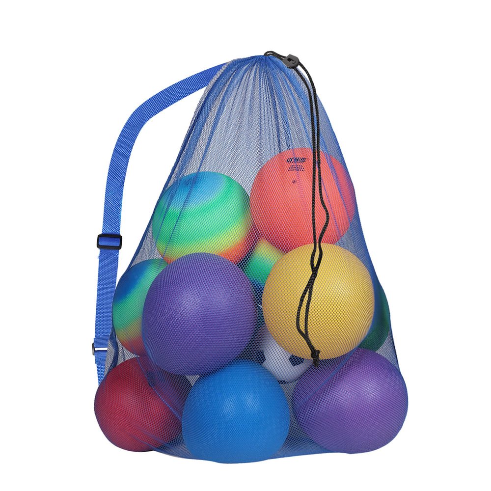 GSE Games & Sports Expert Blue 30"x40" Heavy Duty Mesh Drawstring Bag, Extra Large Sports Equipment Bag with Shoulder Strap for Soccer, Basketballs, Volleyballs, Footballs, Swimming Gear, Laundry