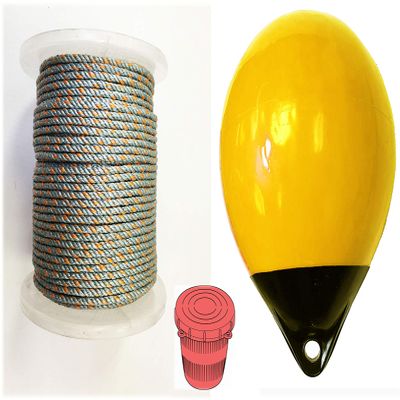 KUFA Sports Prawn Trap Accessory Combo, 1/4 x 400' Lead core Rope,12" Heavy Duty Yellow Buoy & Vented Bait Jar (LQ4+HB5+A30Y)