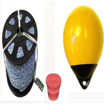 KUFA Sports Prawn Trap Accessory Combo, 1/4 x 400' Non-Lead core Rope,12" Heavy Duty Yellow Buoy & Vented Bait Jar (SL4+HB5+A30Y)
