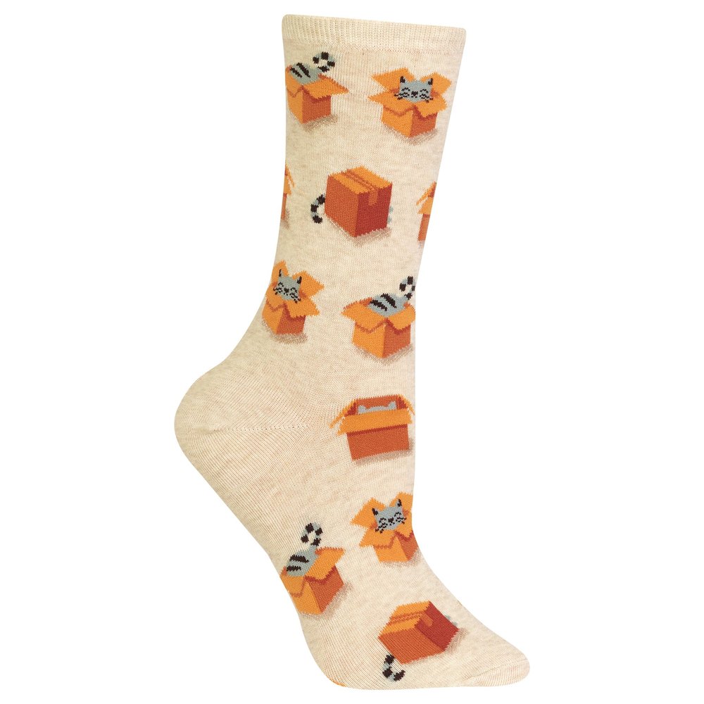 Hot Sox womens Cat Lovers Novelty Fashion Crew Casual Sock, Cats in Boxes (Natural Melange), 6 12 US