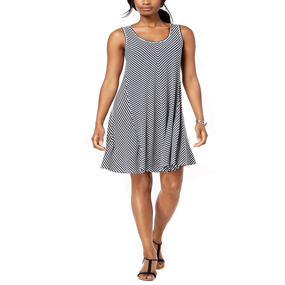 Style & Co. Womens Striped Daytime Tank Dress Navy XXL
