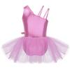Alvivi Kids Girls Glitter Metallic One Shoulder Ballet Dance Gymnastics Leotard Tutu Dress Performance Costume Pink 5-6 view 2