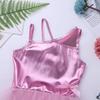 Alvivi Kids Girls Glitter Metallic One Shoulder Ballet Dance Gymnastics Leotard Tutu Dress Performance Costume Pink 5-6 view 3