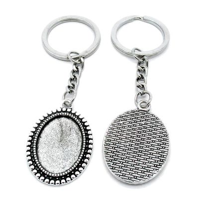 50 PCS Antique Silver Keyrings Keychains Key Ring Chains Tags Clasps AA461 Oval Cabochon Base Blank