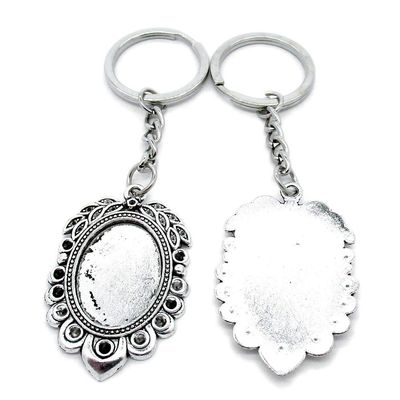1 PCS Antique Silver Keyrings Keychains Key Ring Chains Tags Clasps AA461 Feather Cabochon Blank Setting