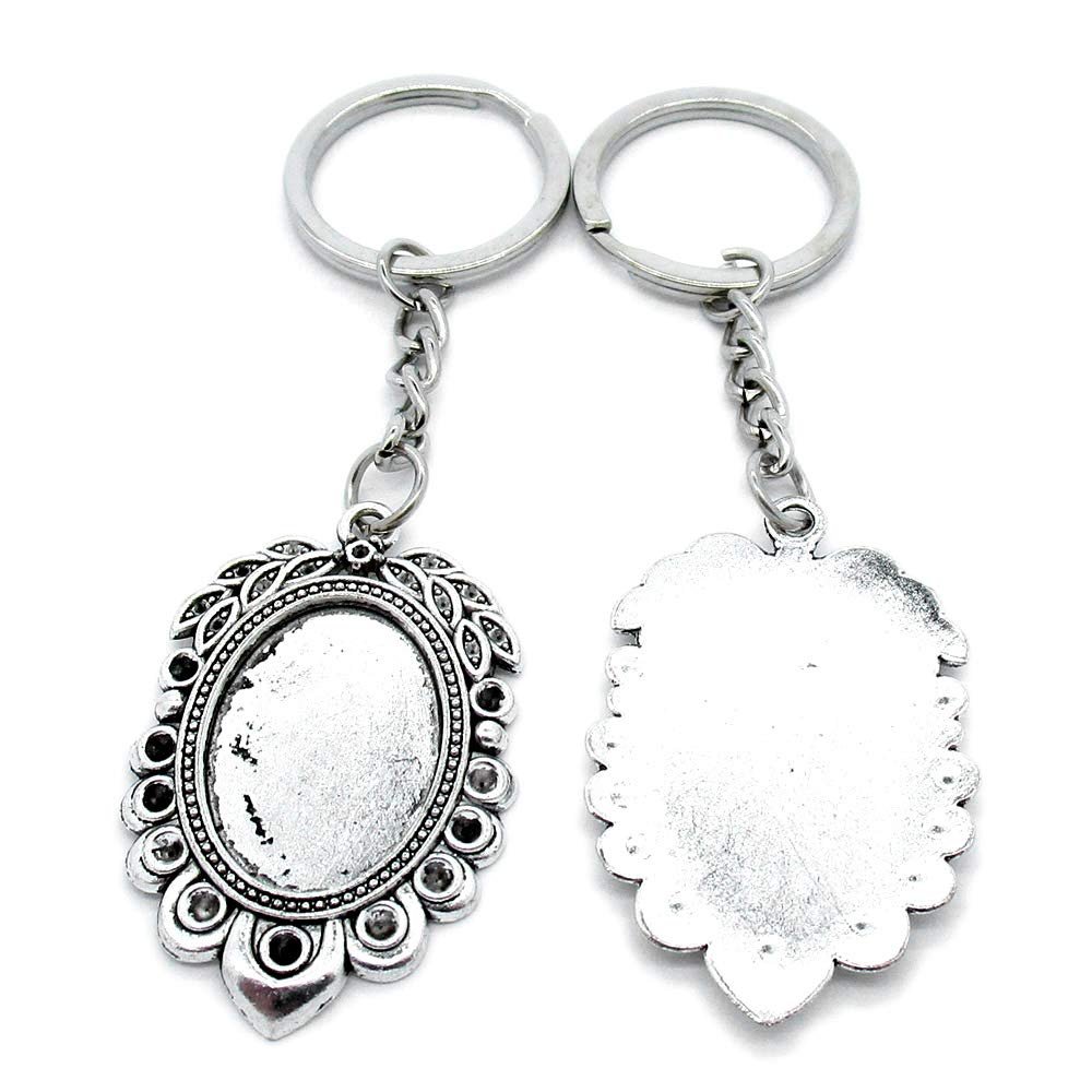 1 PCS Antique Silver Keyrings Keychains Key Ring Chains Tags Clasps AA461 Feather Cabochon Blank Setting