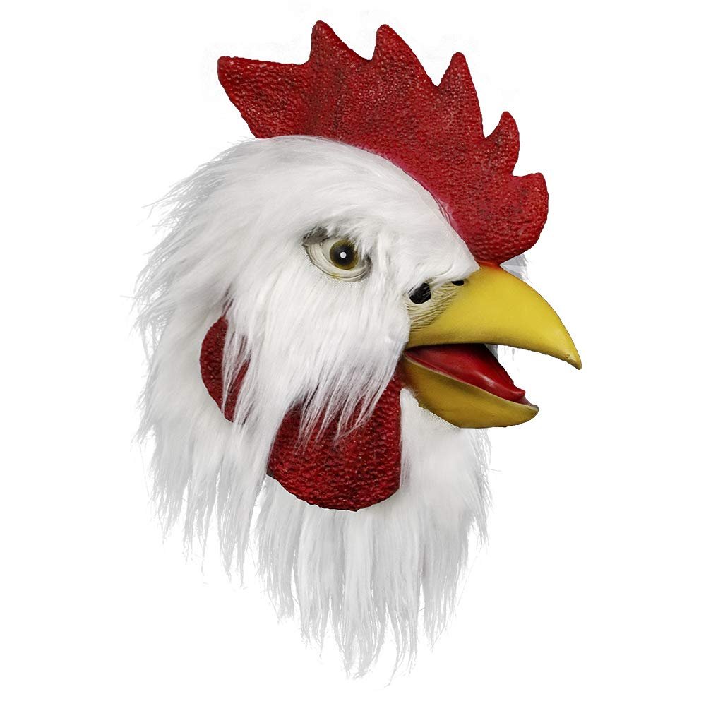 MOLEZU Rooster Mask Chicken Head Mask for Adult, Animal Cock Latex Props for Halloween Cosplay Costume Party Masquerade, White