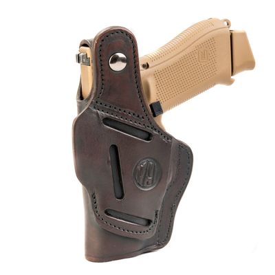 1791 GUNLEATHER Leather Gun Holster - 3 Way OWB Right Handed Thumb Break Holster - Fits Glock 17, 19, Ruger SR9 SR22, Sig P225, Springfield XDS, SW Shield MP9 MP40, Walther CCP, P22, Taurus G2 - Brown