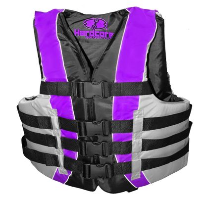 High-Performance Hardcore Adult Life Vest | USCG Approved Safety Flotation Device for Water Sports, Boating, and Outdoor Adventures | Fully Enclosed and Designed for Max Visibility Purple Adult L/XL