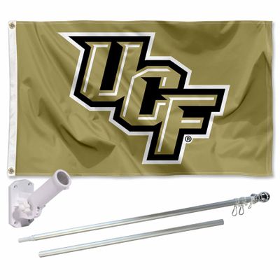 Central Florida Knights Metallic Flag with Pole and Bracket Complete Set