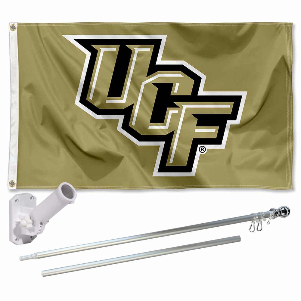 Central Florida Knights Metallic Flag with Pole and Bracket Complete Set