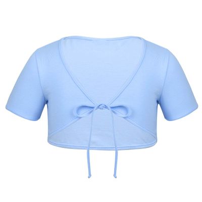 YiZYiF Girls' Classic Knitted Ballet Long Sleeve Wrap Top Warm-up Sweater Bolero Cardigan Cotton Sky Blue 2-3