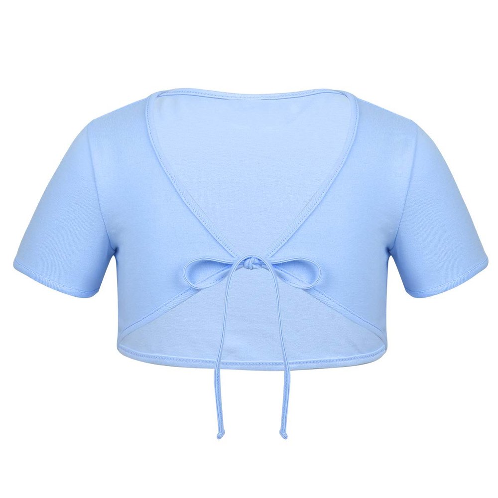 YiZYiF Girls' Classic Knitted Ballet Long Sleeve Wrap Top Warm-up Sweater Bolero Cardigan Cotton Sky Blue 2-3