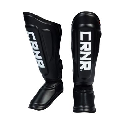 Combat Corner Supreme Synthetic Leather Muay Thai Shin Guards | Full Leg Protector Pads and Fighting Training Protective Gear for MMA, Kickboxing, BJJ, Karate, Martial Arts