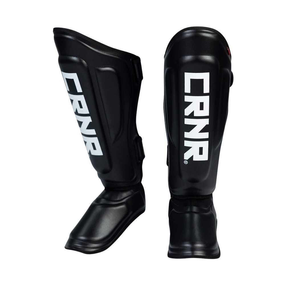 Combat Corner Supreme Synthetic Leather Muay Thai Shin Guards | Full Leg Protector Pads and Fighting Training Protective Gear for MMA, Kickboxing, BJJ, Karate, Martial Arts